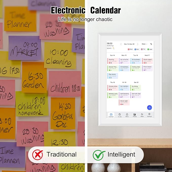 10.1" Smart Digital Calendar and Cloud Photo Frame Wall Planner with Chore Charts Meal Planning 32GB Storage 1280x800P IPS Touchscreen Desk Calendar Interactive Display for Family Schedules White
