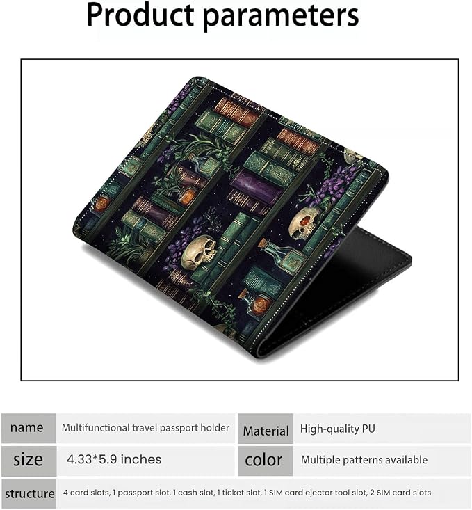 Passport Holder Wallet Cover Case,RFID Blocking Passport Cover,Large Capacity Travel Wallet with Multi Card Slots (Retro Bookshelf)