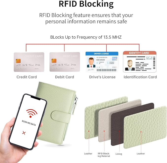 Passport wallet and Card Slot Combo RFID Blocking Leather Travel Passport Wallet for Men and Women with Zippered Coins Pocket Passport holder, Light Green