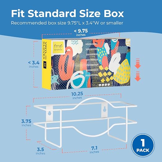 FMP Brands Single Glove Holder for Wall Mount, Wire Rack Disposable Napkin Gloves Box Holder, White Durable Metal Organizer Dispenser for Food Service, Lab, Office, Home, and Garage
