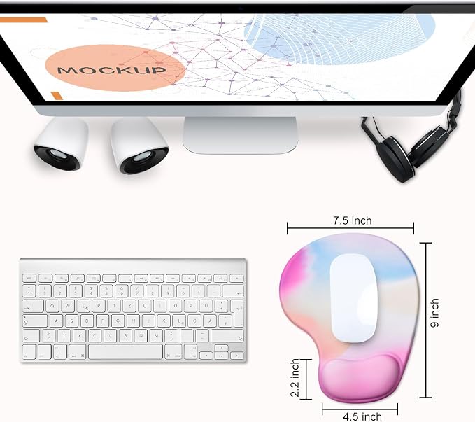 JIKIOU Ergonomic Mouse Pad with Gel Wrist Rest 2Pack,Portable Small Rainbow | Upgraded-Prevent Gel Leakage, Ergonomic Design for Pain Relief, Cooling Gel filled, Smooth Lycra Surface, Non-Slip PU Base