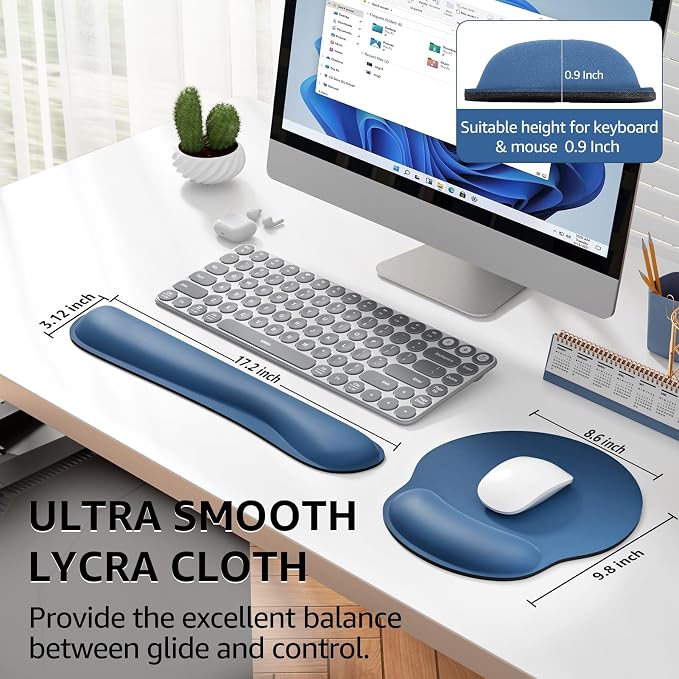 KTRIO Keyboard Wrist Rest & Mouse Pad with Wrist Rest, Navy Blue | Memory Foam Wrist Support, Ergonomic Design, Non-Slip Base, Office and Home Use