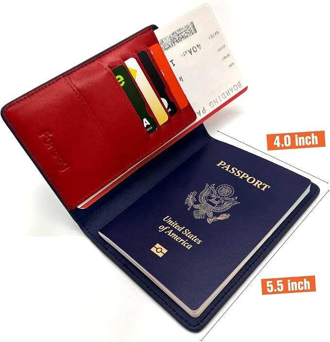 Slim Nappa Leather RFID Blocking Passport Cover (Blue/Red) | Genuine Leather Passport Holder for Men and Women