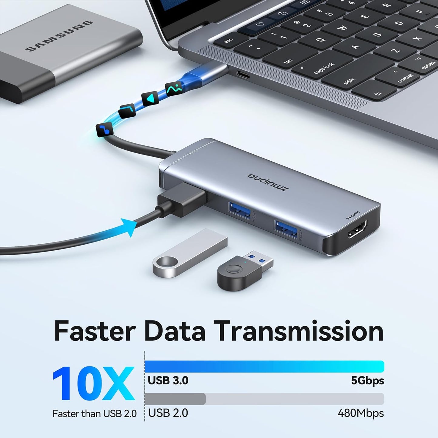 USB C Hub Adapter for MacBook Air, USB-C HD MI Dongle for MacBook Pro, 6 in 1 USBC HDMI Multiport Adapter Mac Converter with 4K HDMI, 3 USB 3.0,SD/TF for Dell XPS, HP, Surface and Other Type C Devices