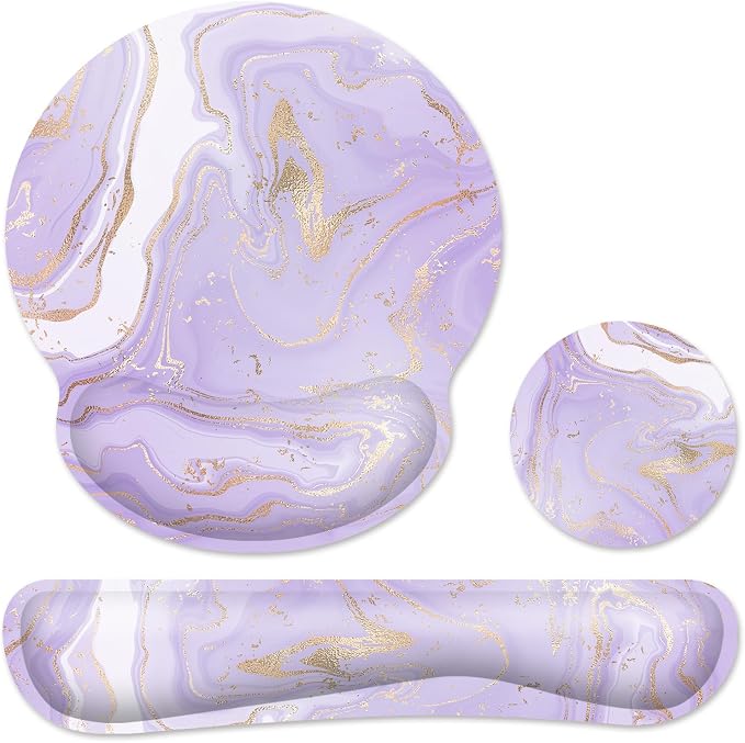 Ergonomic Mouse Pad with Wrist Rest and Keyboard Wrist Rest, Mousepad | Memory Foam Wrist Rest for Computer Keyboard, Pain Relief, Non-Slip Base, Mouse Pad Wrist Support for Gaming, Purple Marble
