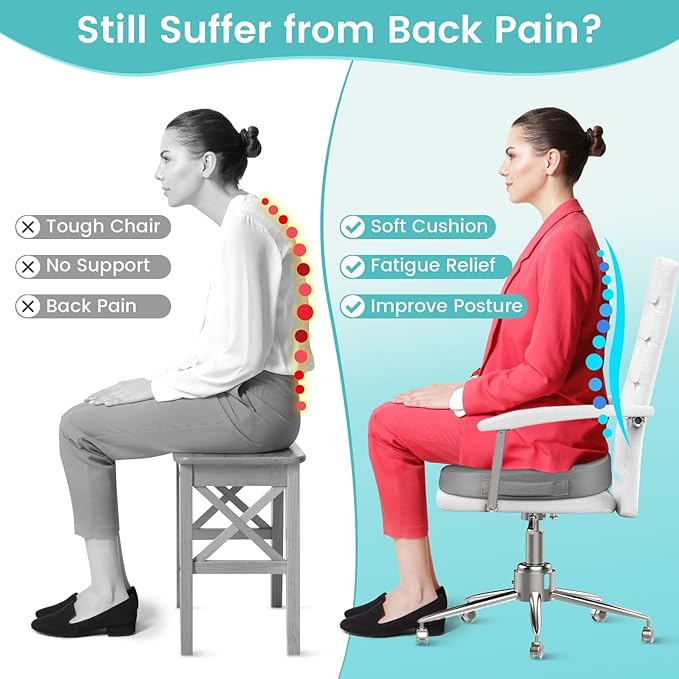 Office Chair Seat Cushion, Cooling Gel Enhanced Memory Foam Cushion for Long Sitting - Back, Sciatica, Coccyx, Tailbone Pain Relief Pillow - for Office, Gaming, Car, Wheelchair - Light Grey, Large