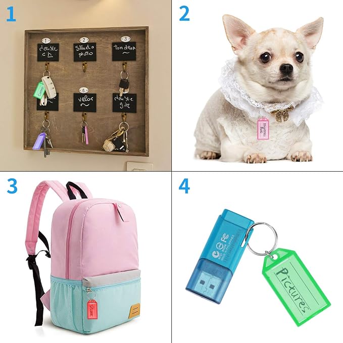 Cuttte 48 Pack Plastic Key Tags, Key Labels with Ring and Label Window, 8 Colors