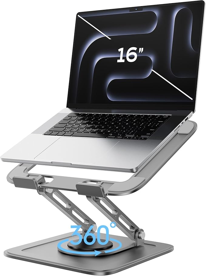 LOXP Adjustable Laptop Stand for Desk with 360 Base | Ergonomic Laptop Riser Mount for Desk Foldable Protable Computer Desk Fits with MacBook Pro Air
