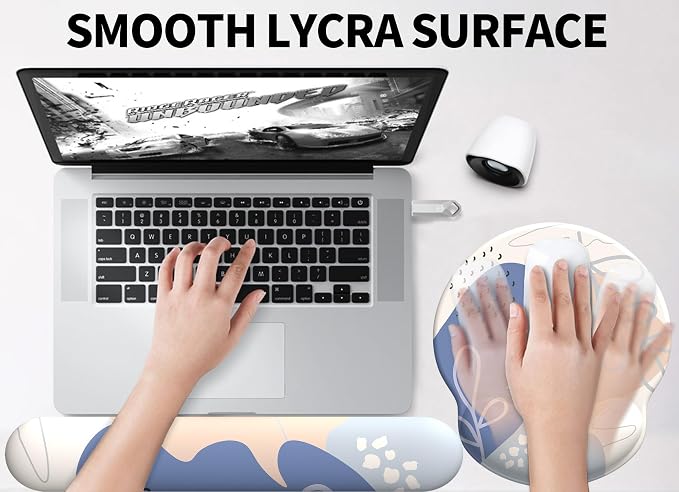 Mouse Pad Wrist Support, Ergonomic Memory Foam Keyboard Wrist Pad & Gel Wrist Rest Set for Computer Keyboard for Easy Typing & Pain Relief for Office & Home (Leafy Lushness Set)