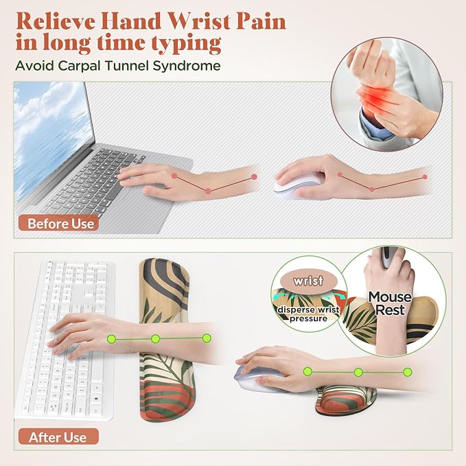 Gimars Enlarge Silky and Superfine Fabric Gel Memory Foam Keyboard Wrist Rest Set, Ergonomic Keyboard Mouse Wrist Support for Typing Pain Relief, Comfort for Office, Gaming, Computer-Morandi Orange