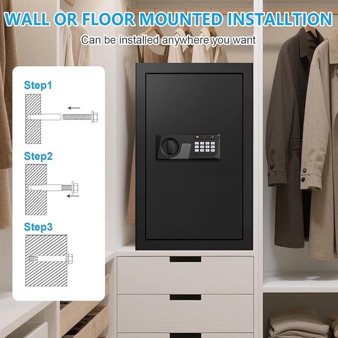 3.3 Cuft Large Fireproof Safe for Home, Home Safety Box Fireproof Waterproof with Electronic Keypad and Spare Keys, Anti-theft Digital Security Safe for Money Firearm Medicine Valuables