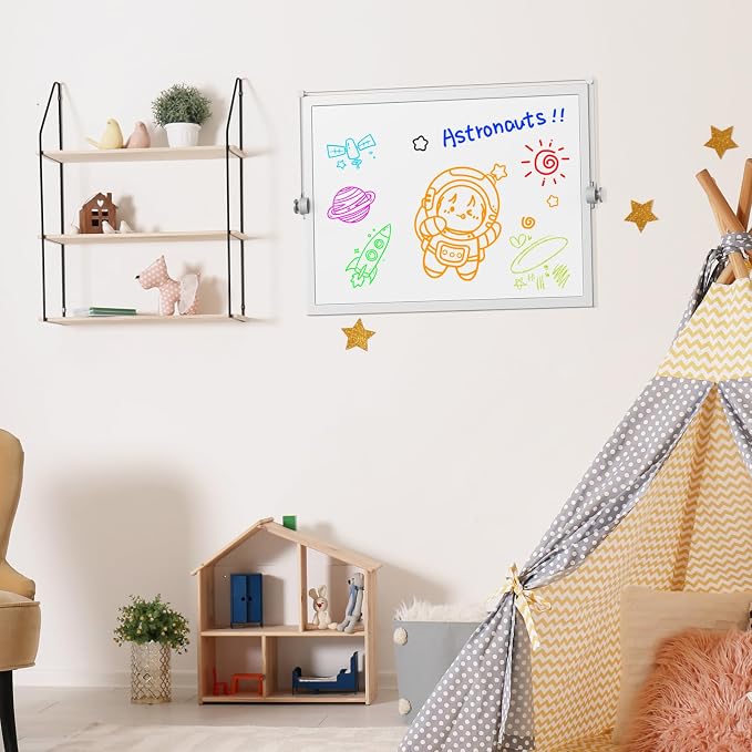 Desktop Weekly Whiteboard 16x12 Stand, Double Sided Dry Erase Board | Portable with Handle, Foldable Aluminum Stand, 360° Angle, 8 Markers 4 Magnets 1 Eraser, Smooth Magnetic Surface