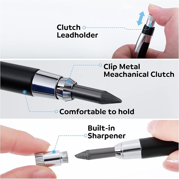 Lincia 5.6 mm Diameter Mechanical Pencil Artist Carpenter Drafting Pencils Metal Marker with Built Sharpener for Construction Drafting Crafting Sketching Wood Working(32 Pcs)