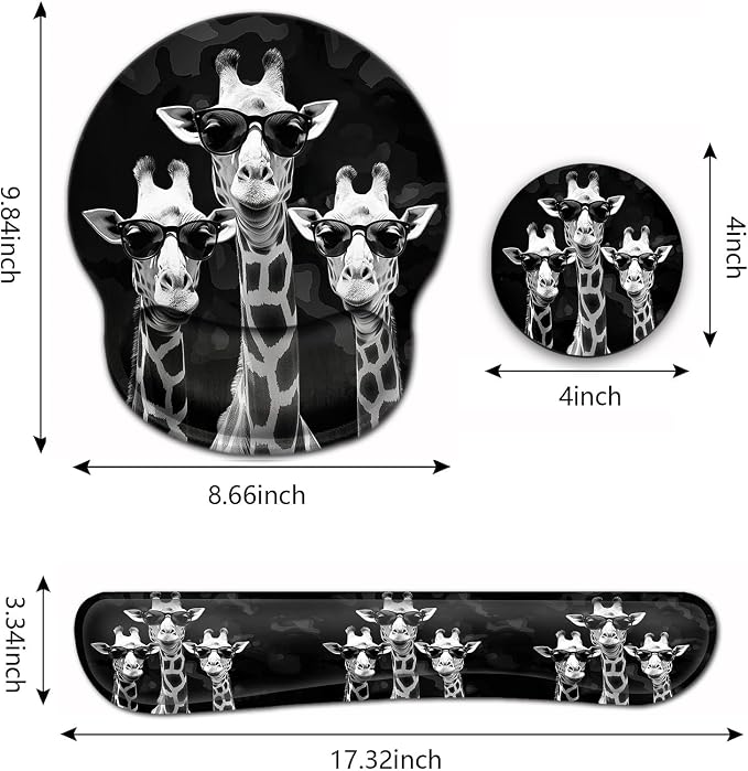 Computer Mouse Desk Pad, Mouse Pad Wrist Protector Printed with Cool Giraffes, Ergonomically Non-Slip Rubber Comfortable Computer Keyboard Wrist Rest Desktop Decoration Office Accessories