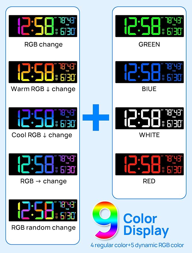 18.5" Large Digital Wall Clock with Remote Control, Big LED Display Digital Clocks with Night Light, Alarm, Countdown, DST, Temp, Date for Parlor, Office, Classroom, Bedroom, Gifts for Seniors(Black)