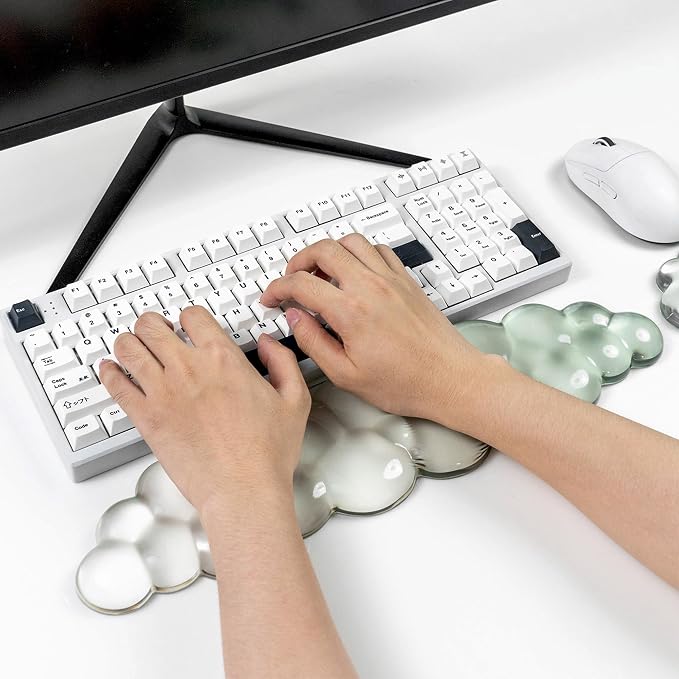 Ergonomic Gel Keyboard and Mouse Wrist Rest Set – Green Cloud Wrist Rest for Computer Keyboard 60%/68%/75%, Comfort & Support for Typing and Gaming