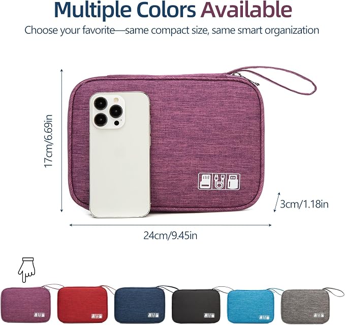 Electronics Organizer Travel Case - Water-Resistant Tech Bag for Cables, Chargers & Cord Management - Small Portable Pouch for Travel Accessories, Gear Bag for Airplane & Business