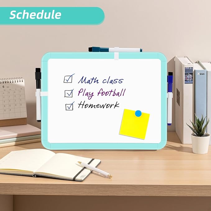 VUSIGN Magnetic Dry Erase Board, 8.5 x 11 Inches White Board, Green | Includes 4 Dry Erase Markers, Small Mini White Board for Students Fridge Wall Locker