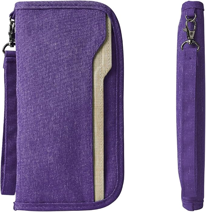 Passport Holder Family RFID Passport Wallet, Passport Holder Women/Men, Travel Wallet Documents Organizer Zipper Case with Removable Wristlet Strap, Travel Essentials for Flying