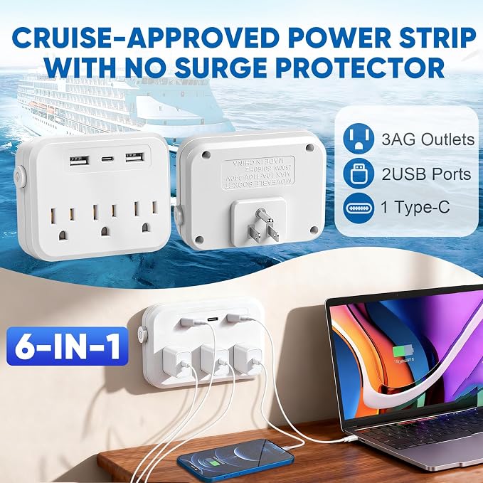 Cruise Essentials 2026,Cruise Must Haves Kit,Non-Surge Protector Power Strip,Magnetic Hooks,Lanyards,Luggage Tags,Towel Bands,Waterproof Phone Pouches,Travel Essentials