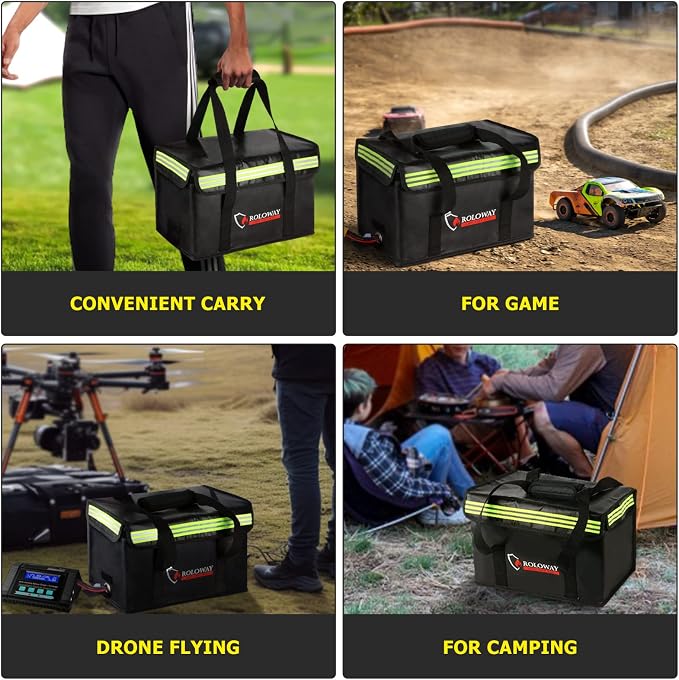 Lipo Battery Bag (15 x 8.5 x 10 inch), Large Fireproof Lipo Ebike Bag with Comfortable Handle, Reflective Strip