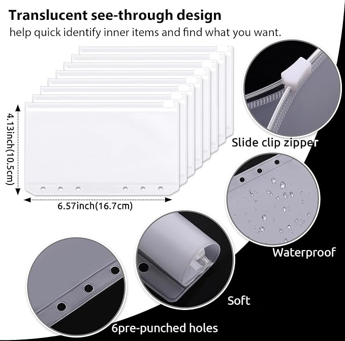 SKYDUE A6 Budget Binder with Zipper Envelopes, Money Organizer for Cash with 12Pcs Expense Budget Sheet & 24Pcs Stickers, Cash Envelopes for Budgeting and Saving