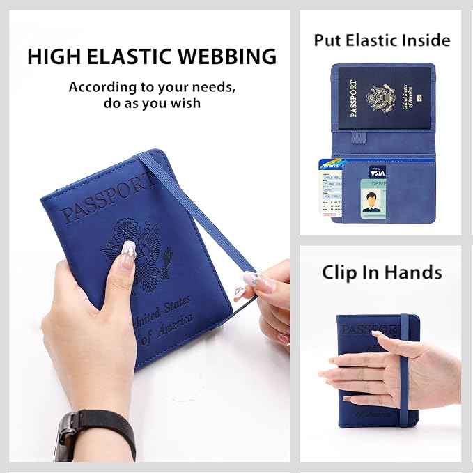 Melsbrinna Premium Leather Passport Holder Covers Case, Waterproof Rfid Blocking Travel Wallet Passport Holder with Pen Holder, Cute Passport Book for Women/Men