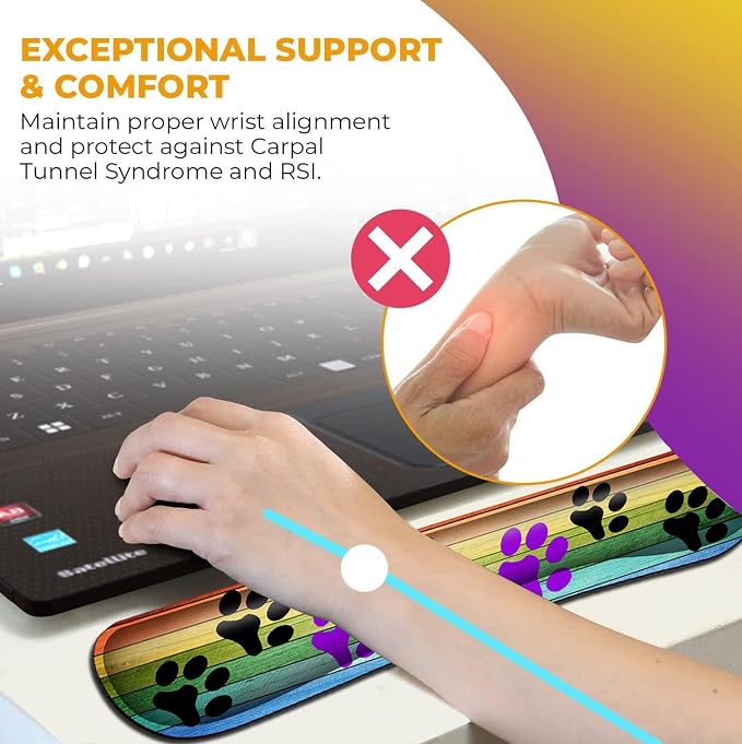 Mouse Pad with Wrist Support Memory Foam Keyboard Wrist Rest Gaming Mousepad Office Easy Typing Games to Relieve Fatigue Non-Slip Rustic Rainbow Woodgrain Black and Purple Dog Paw Personality Desings