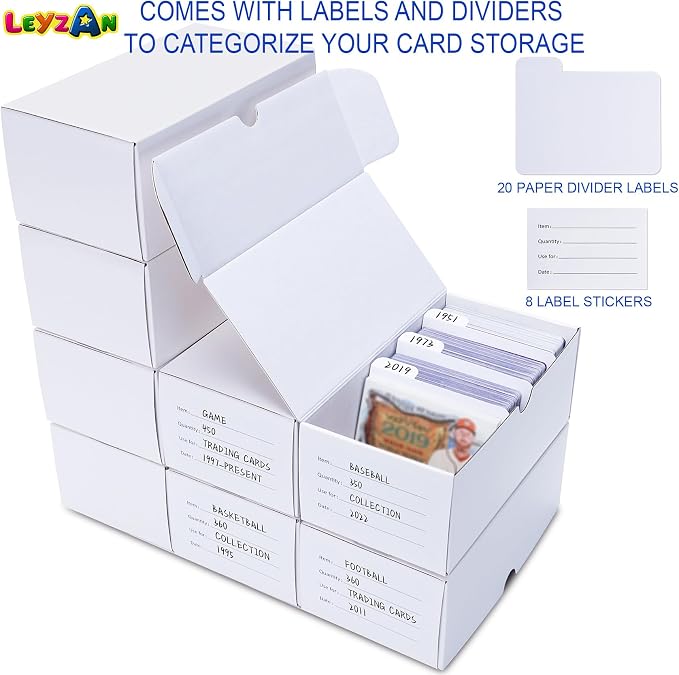 Trading-Card Storage Box, 8-Pack • 400 Count Corrugated Cardboard Storage Box with dividers & labels for TCG/Magic/Mtg storage and Collection, 7 INCH Horizontal