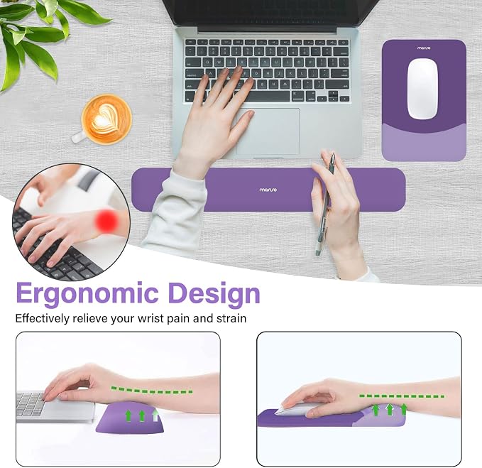 MOSISO Wrist Rest Support Mouse Pad & Keyboard Set, Imperial Purple | Rectangular Ergonomic Mousepad, Non-Slip Base, Home/Office Pain Relief & Easy Typing, Neoprene Cloth & Raised Silicone Lining