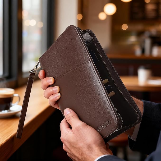 Polare Full Grain Leather Passport Holder Cover Case for Men and Women RFID Blocking Family Travel Wallet Holds 6 Passports (Coffee)