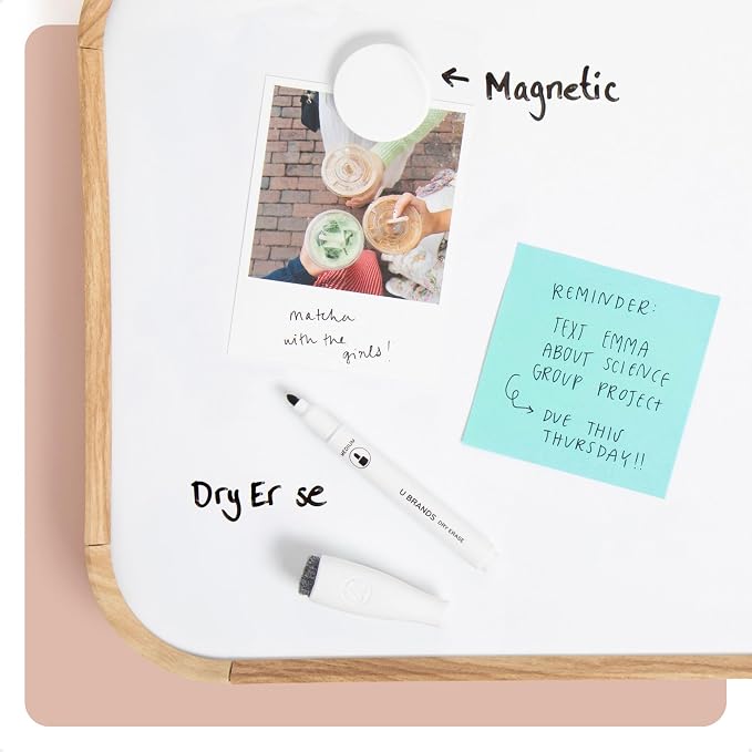 U Brands 11 x 14 Modern Bevel Dry Erase Board, Wood Grain Print, Includes Magnetic Marker and Magnet, Ghost-Free Surface