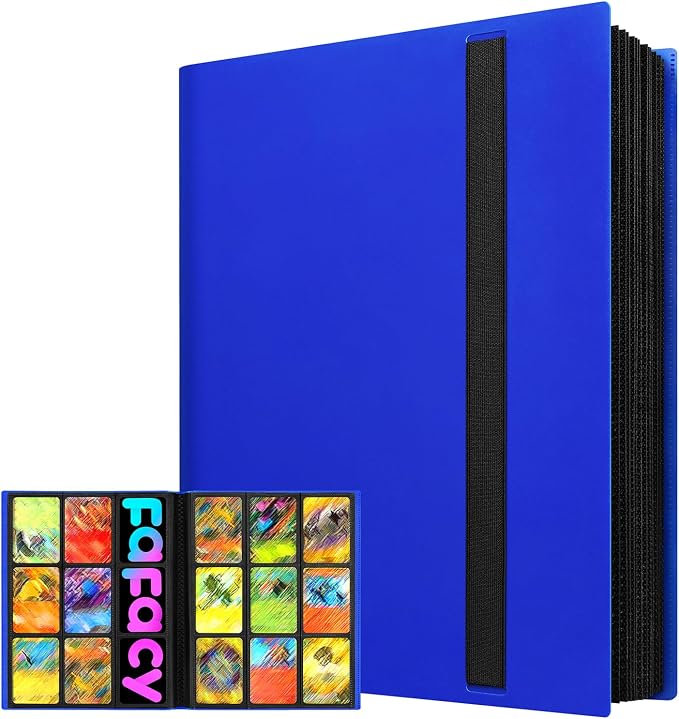 【2026】Trading Card Binder 9 Pocket, Premium Sports Collection Binder Game Cards Book with Sleeves Side Loading, Anti-open Strap Double Sided Waterproof 360 Card Folder