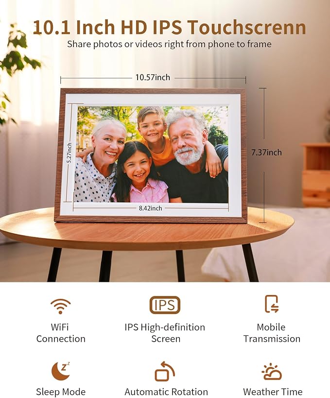 Frameo 10.1 Inch WiFi Digital Picture Frame，Electronic Frame,1280 * 800IPS HD Cloud Smart Digital Photo Frame,32GB Storage, Wall Mountable, Auto-Rotate,Easy to Share Photos or Videos via FRAMEO APP