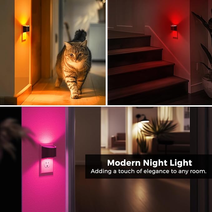 L LOHAS LED Night Lights Plug into Wall, Kids Night Lights with 8 RGB Color, Built-in Dusk to Dawn Sensor, Color Changing Mode, 2 Pack