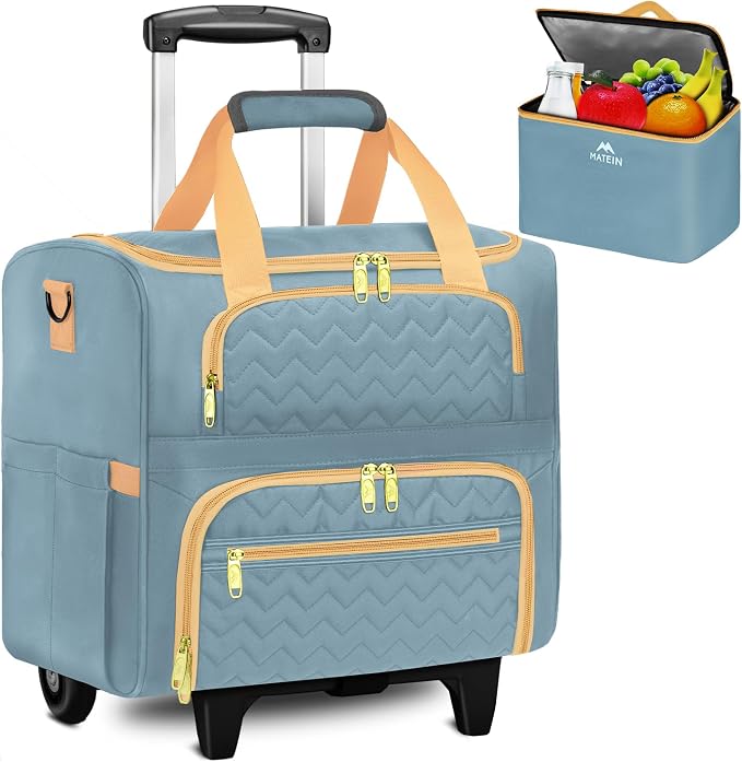 MATEIN Rolling Teacher Bag with Wheels, 15.6 Inch Rolling Tote Bag for Work | Detachable Cart, with Insulated Lunch Box, Computer Bag, Rolling Briefcase for Nurse Work Business Office
