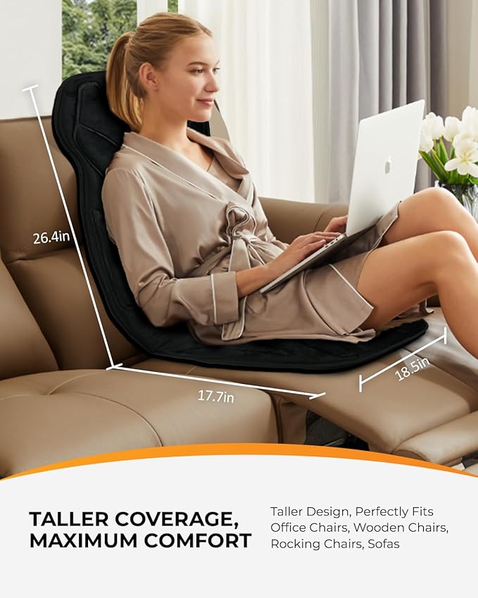 CooCoCo Vibration Back Massager with Heat, Birthday Gifts for Men Dad Husband Mom Women, Massage Chair Pad with 8 Vibrating Motors & 2 Levels Heat, Heated Seat Cushion for Home Office Use