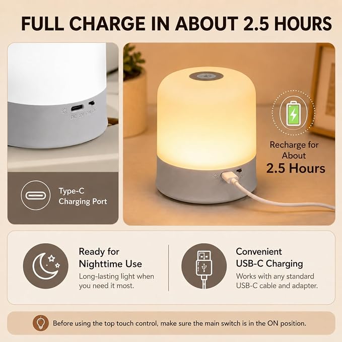 Portable Baby Night Light, 3 Color Egg Lights for Nursery, 2400mAh, Small Rechargeable LED Lamp, Dimmable Touch Nightlight for Newborn, Kids, Adults