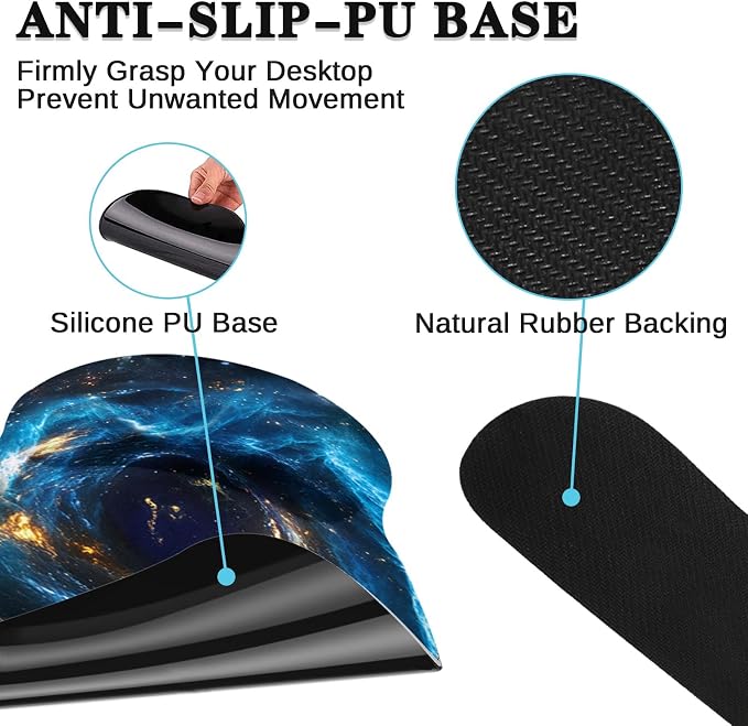 Ergonomic Mouse Pad Set with Wrist Rest, Galaxy Space | Blue Black Non-Slip Rubber Base Wrist Cushion Support and Coasters Mousepad with Wrist Support for Computer Keyboard