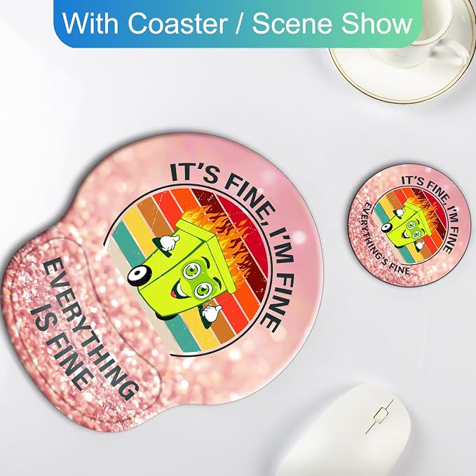Ergonomic Mouse Pad with Wrist Support Rest,Large Mousepad Gel Wrist Rest, with Coaster Non-Slip & Pain Relief for Computer, Desk, Home&Office-Glitter Dumpster Fire