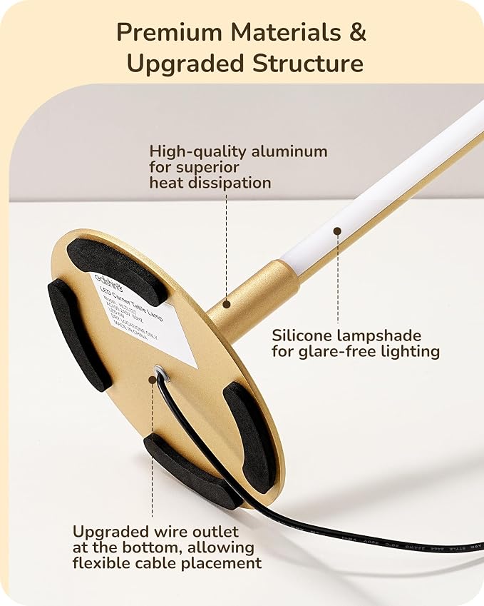EDISHINE LED Table Lamp, Modern Dimmable Desk Lamps Metal Finish, Gold | 3 Color Temperature, 6W, Skinny Modern Minimalist Style for Bedroom, Living Room, Corner