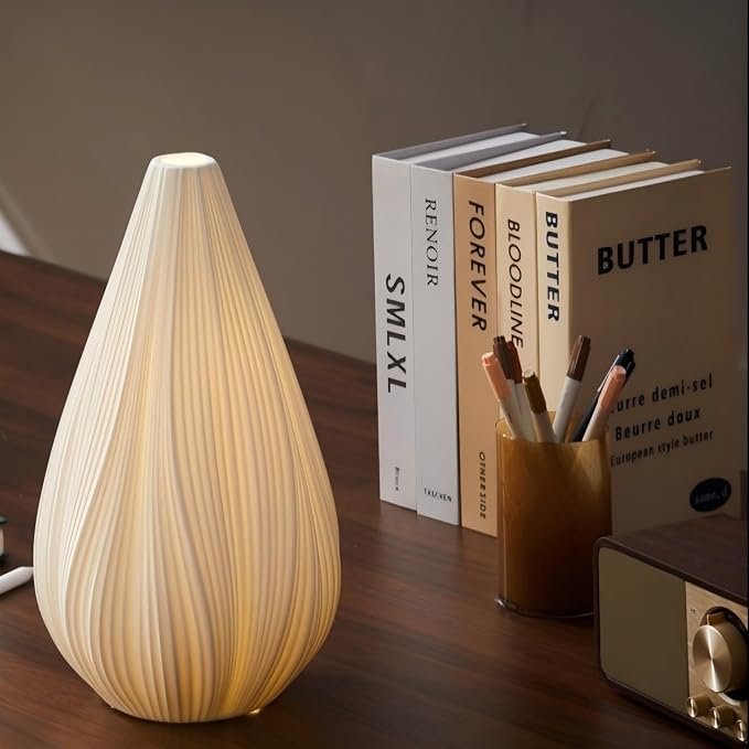 Modern Ceramic Decorative Table Lamp Living Room Bedroom Bedside | Handcrafted Unique Warm Ambient Lighting Lamp, Accent White Translucent Ceramic shade, Fully Dimmable, Corded, Bulb Included