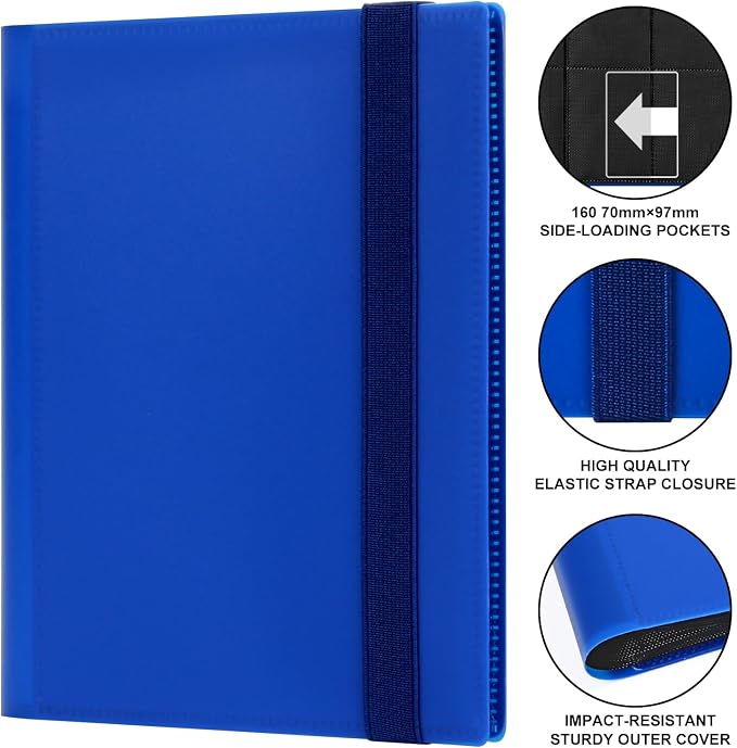 GEAoffice 4 Pocket Card Binder - Small Trading Card Collection Album Folder - 160 Side Loading Pocket Binder for TCG, MTG, Sports&Game Cards - Gifts for Card Boys (Dark Blue)
