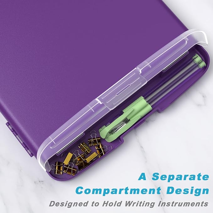 Rimilak Clipboard with Storage, 8.5 x 11'' High Capacity Clip Board, Purple | Smooth Writing, Side-Opening Plastic Folder with Pen Holder, Size 14.2 x 9.6 x 1.2″ ,for Classroom, Teacher, Student