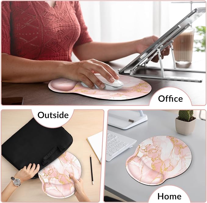 KONVINIT Ergonomic Mouse Pad with Wrist Rest, Small Mousepad with Non-Slip Rubber Base and Smooth Surface, Pink Mouse Pads for Desk, Office Desk Accessories