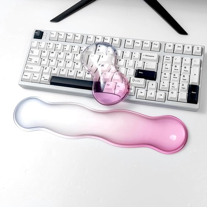 Ergonomic Gel Keyboard and Mouse Wrist Rest Set – Clear Wrist Rest for Computer Keyboard 60%/68%/75%, Comfort & Support for Typing and Gaming (Light Pink Blue)