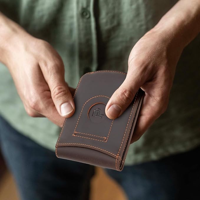 Polare Slim Curve Front Pocket RFID Blocking Italian Real Leather Bifold Wallet for Men (Dark Brown with AirTag Holder)