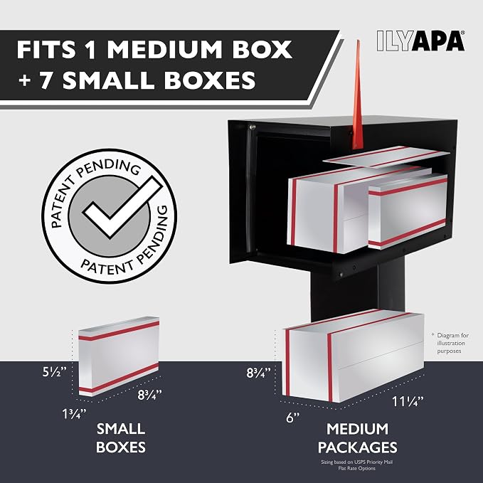 Ilyapa Modern Mailbox with Angle Design Post Mount - White Powder Coated Metal Mailbox - Waterproof for Curbside Parcels, with Magnetic Close Door
