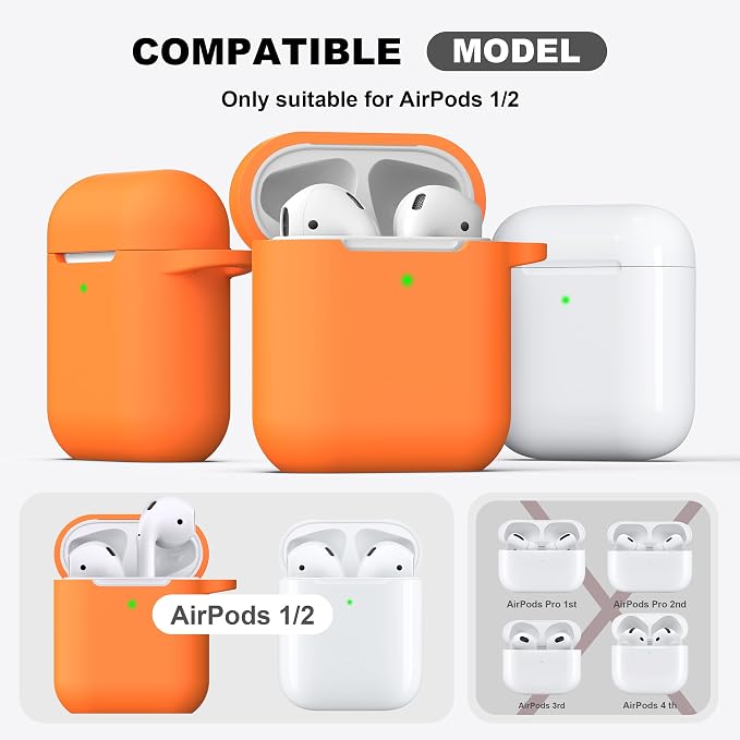 R-fun for AirPods 1/2 Case, Soft Silicone Protective Cover with Keychain and Cleaning Pen, Compatible with AirPods 2nd/1st Generation (2016/2019), Full Drop Protection Cover, Orange