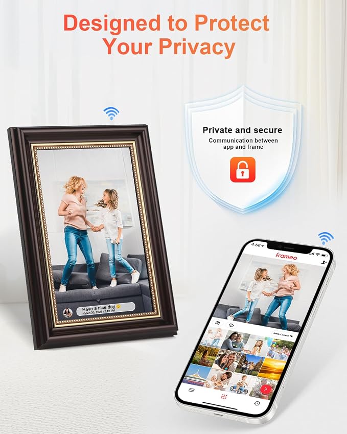 Frameo Digital Frame 10.1 Inch WiFi Digital Photo Frame with 32GB Storage, 1280x800 HD IPS Touch Screen Picture Frames with Frameo APP, Long Distance Realationship Gifts, Elderly Tech-Mocha Brown
